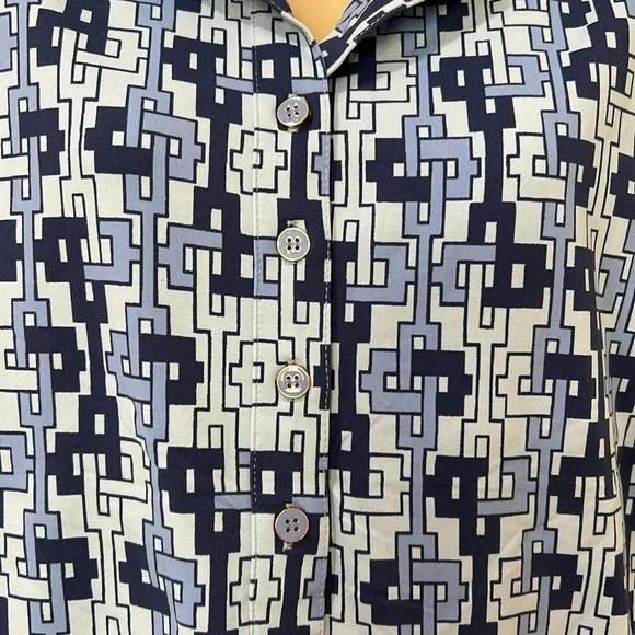 J.cMLAUGLIN GEOMETRIC BLOUSE WOMEN STRETCHY ELBOW SLEEVE BLUE Sz LARGE - Picture 4 of 12